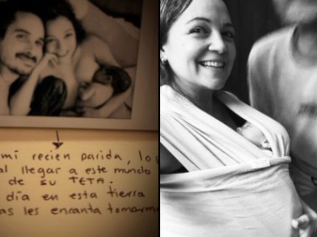 Natalia Lafourcade sonriendo mientras sostiene a su bebé recién nacido