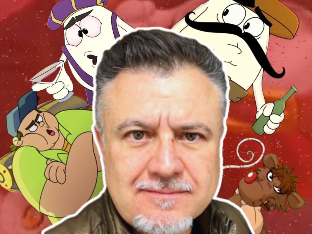 Homenaje a Fernando Meza de HuevoCartoon: Fotografía del actor rodeado de sus personajes icónicos como el Huevo Poeta, el Huevo Ranchero y el Tlacuache con la frase Descanse en Paz.