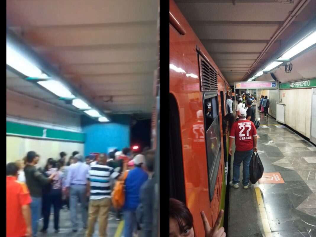 Multitud de usuarios varados en andenes tras el Colapso en la Línea 3 del Metro CDMX y el desalojo de un tren en la estación Etiopía.