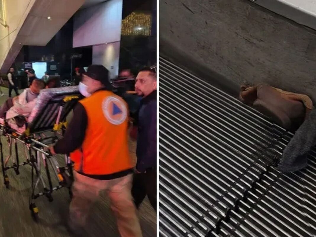 Paramédicos de Protección Civil atienden emergencia en escaleras eléctricas del World Trade Center tras accidente de un menor.