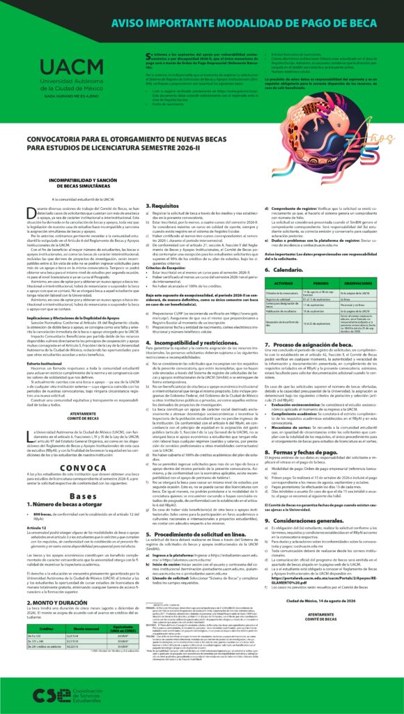 Emite UACM convocatoria para el otorgamiento de becas de licenciatura 2026-II 1 uacm