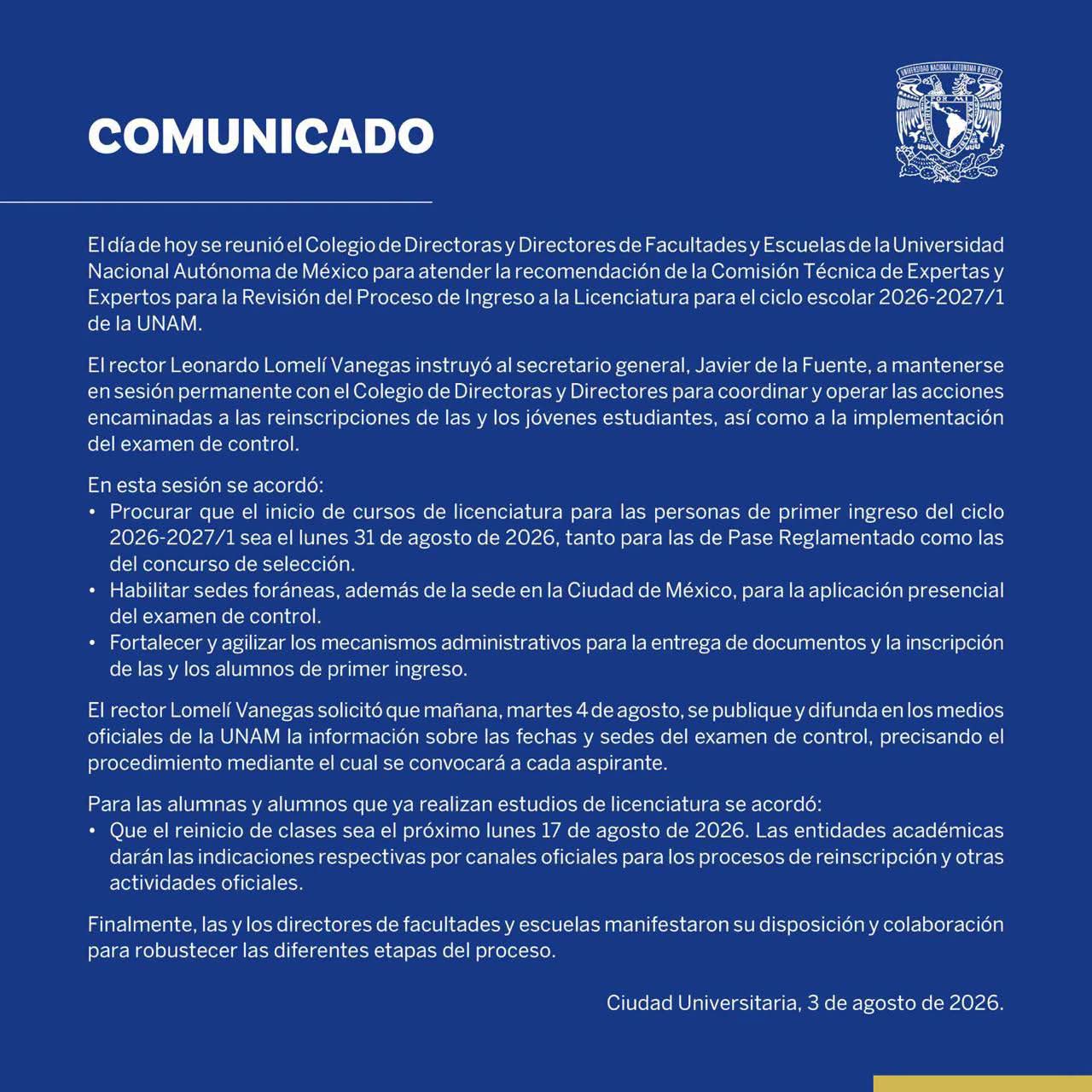 La UNAM ajusta el calendario y las sedes para el ciclo escolar 2026-2027 1 UNAM: el calendario