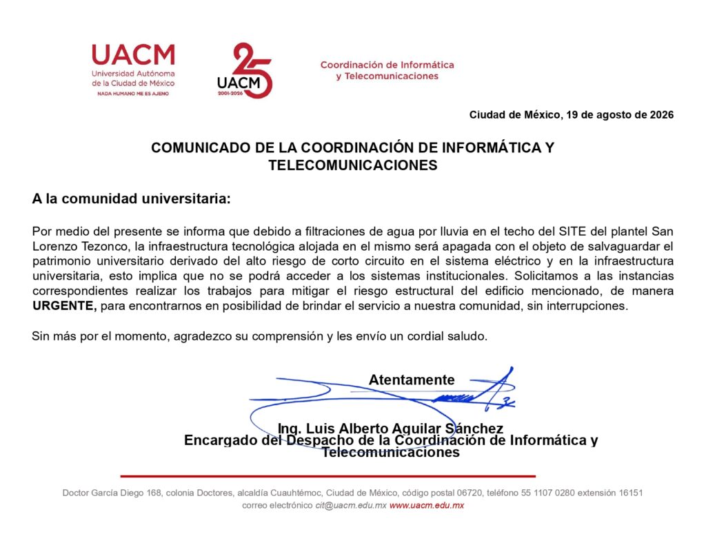Fugas de agua en plantel San Lorenzo Tezonco obligan a la UACM a suspender sus sistemas digitales 1 uacm